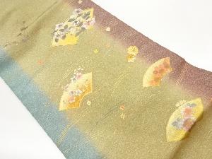 金彩手描き地紙に花々模様刺繍名古屋帯